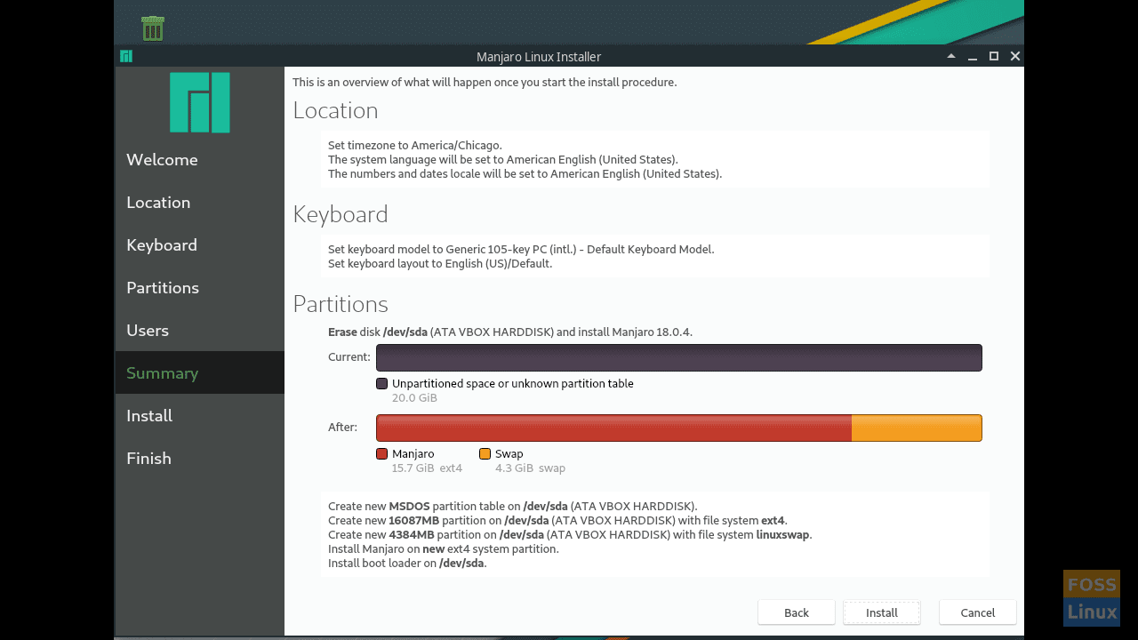 Manjaro Linux 18.0.4 "Illyria" Installer - Summary