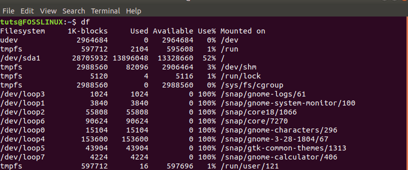 Df Command Disk Usage.