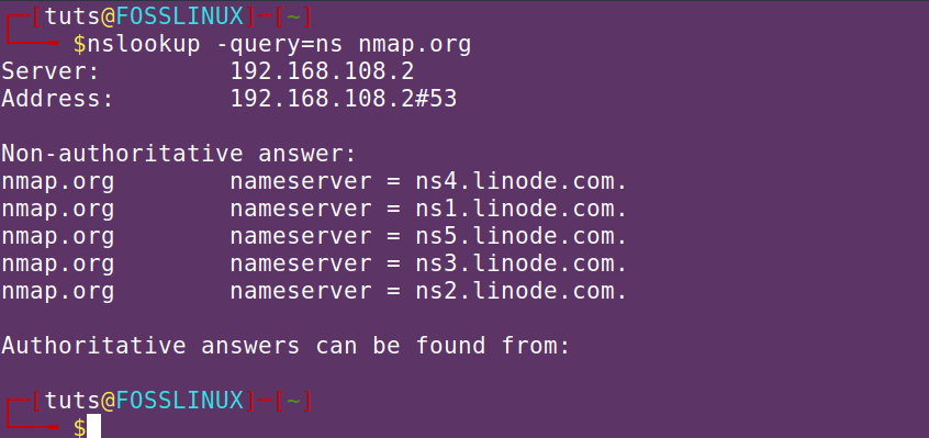 nslookup NS records
