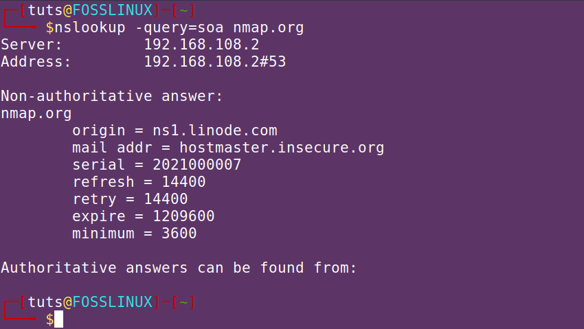 nslookup SOA records