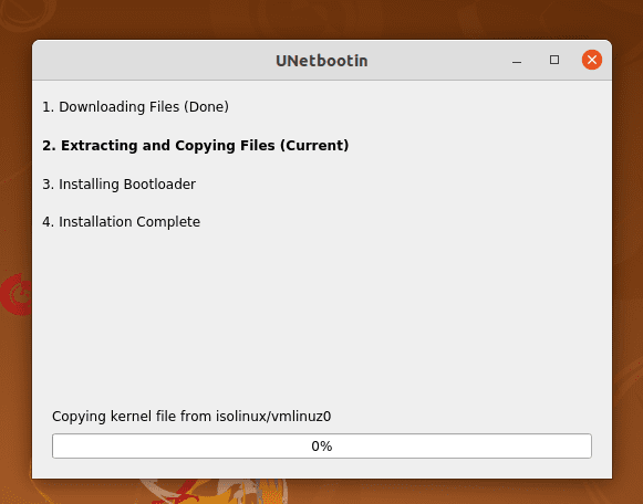Unetbootin Installation in Progress