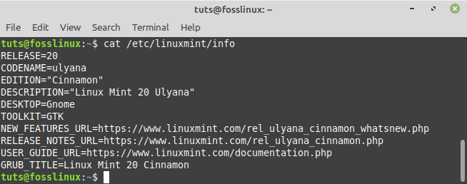linux mint info command